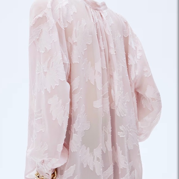 H&M JACQUARD-WEAVE BLOUSE Soft Pink Floral Size L - Picture 2 of 16